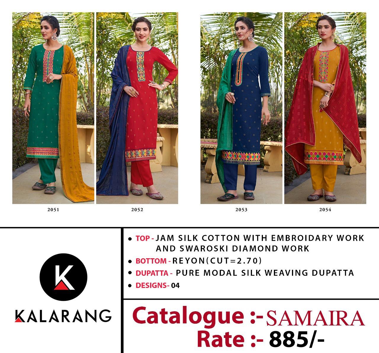 Kalarang Samaira Designer Casual Wear Jam Silk Dress Material Collection
